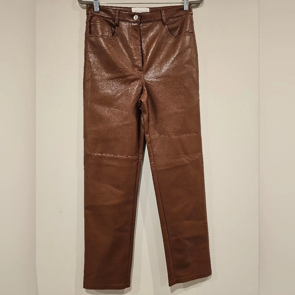 Aritzia Wilfred the Melina faux leather pants Size 8 Super high waist brown - Picture 2 of 11